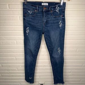 Loft Denim Blue Embroidered Floral Skinny Jeans, Women’s Size 27
